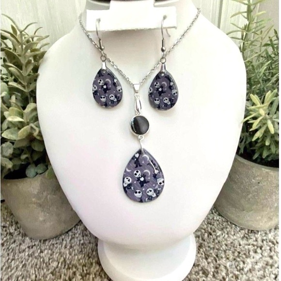 Handmade Resin Jewelry Set – Halloween Jack Skeleton Inspired 3 Piece Set - Picture 2 of 4